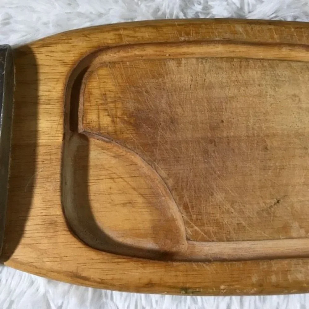 Vintage Rustic Genuine Wood Metal Fish Cutting Board Serving Tray